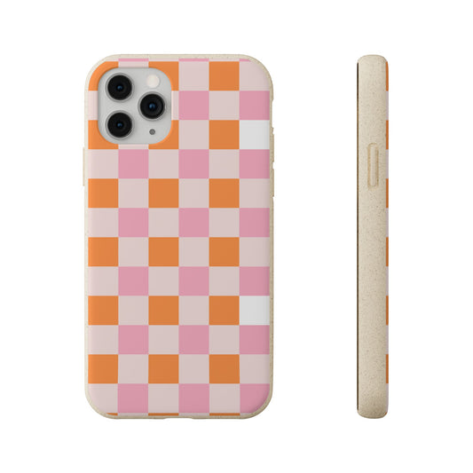 Chic Biodegradable Phone Case - Eco-Friendly Checkered Design, Sustainable Cell Phone Cover, Cute Gift for Environmentalists