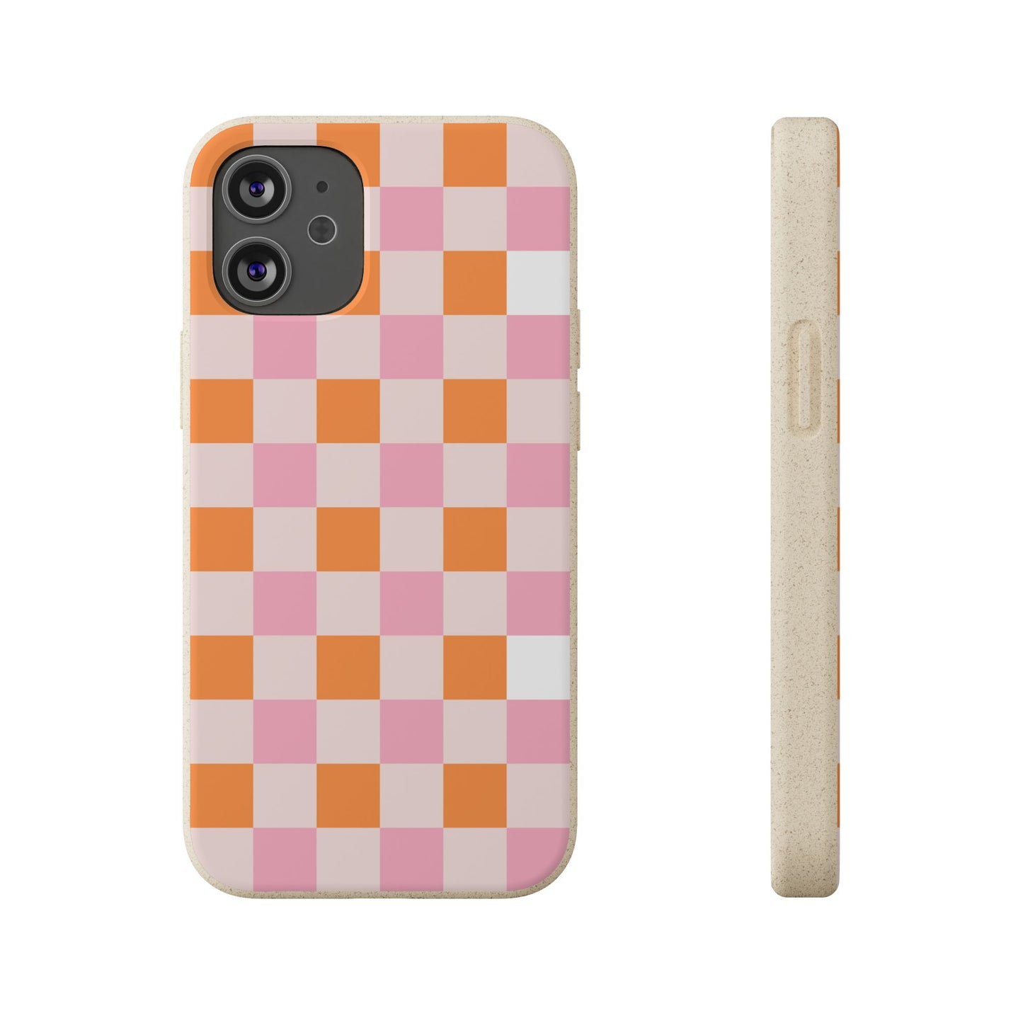 Chic Biodegradable Phone Case - Eco-Friendly Checkered Design, Sustainable Cell Phone Cover, Cute Gift for Environmentalists