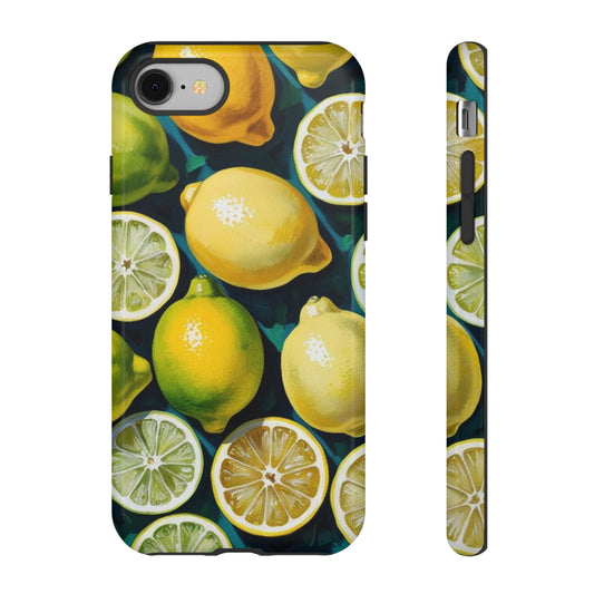 Lemon-Themed Tough Phone Case - Vibrant Citrus Design