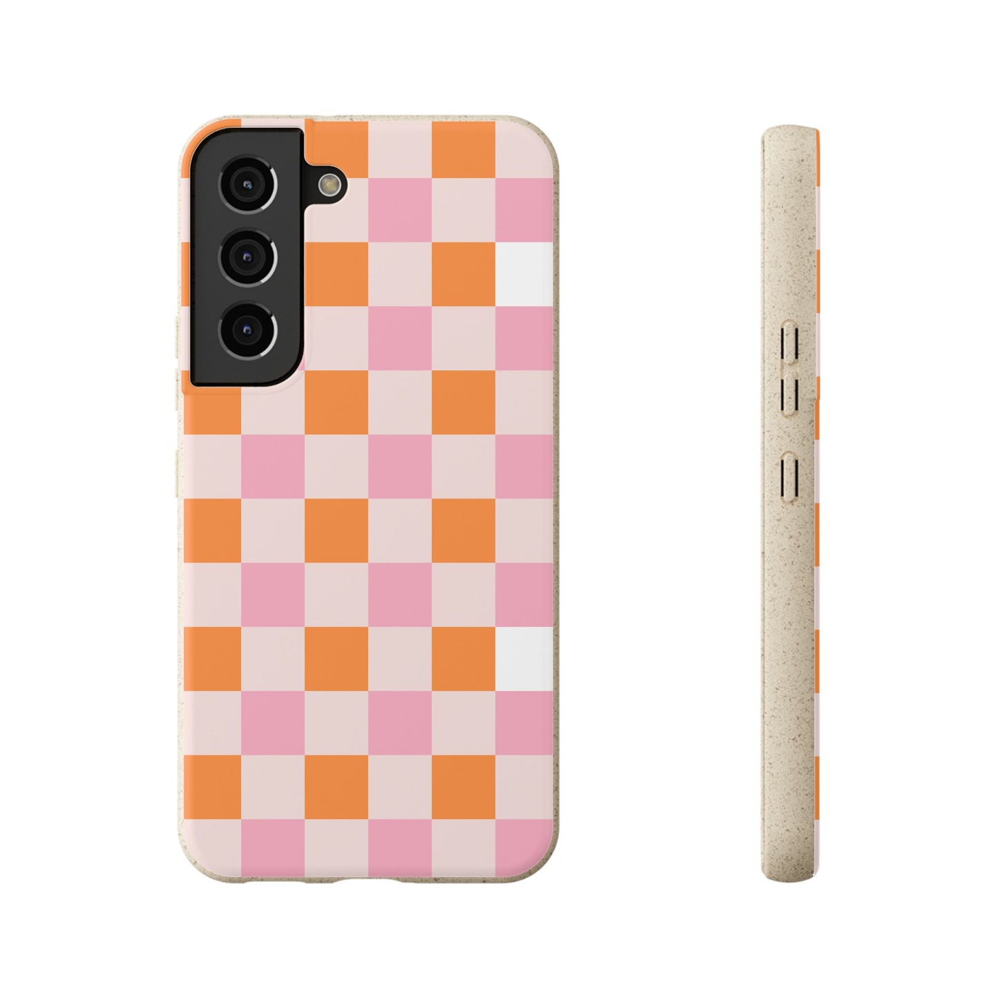 Chic Biodegradable Phone Case - Eco-Friendly Checkered Design, Sustainable Cell Phone Cover, Cute Gift for Environmentalists