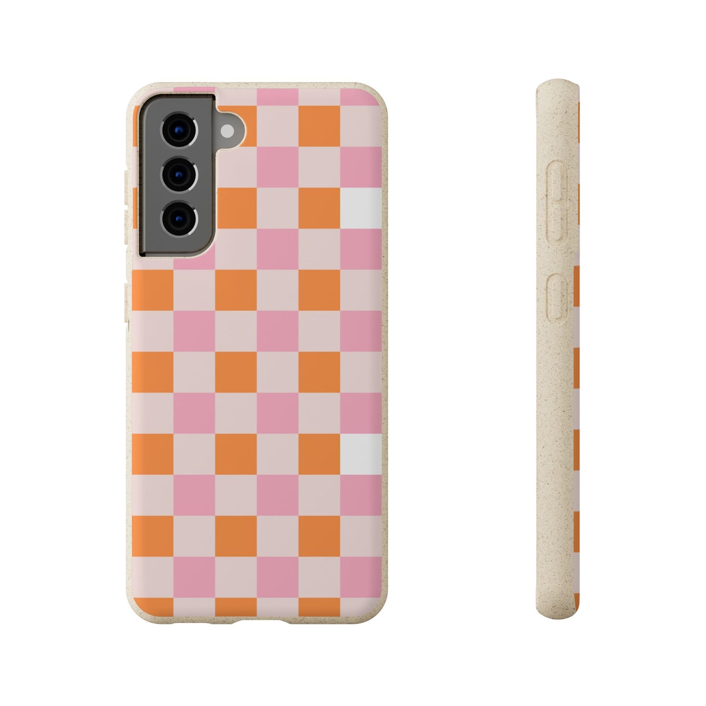 Chic Biodegradable Phone Case - Eco-Friendly Checkered Design, Sustainable Cell Phone Cover, Cute Gift for Environmentalists