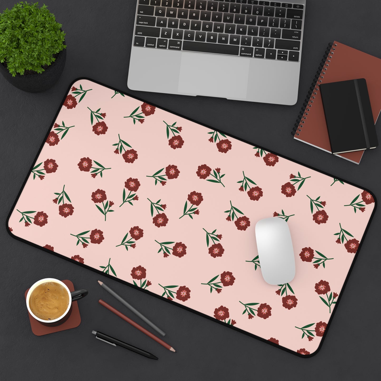 Crimson Bloom Desk Mat