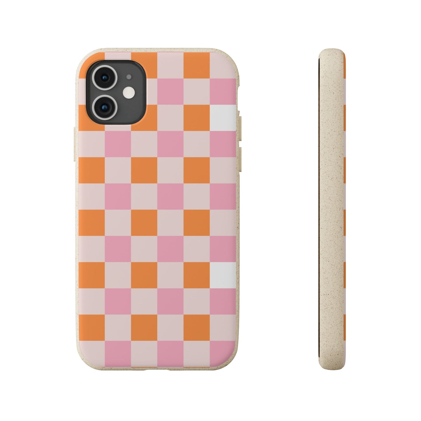 Chic Biodegradable Phone Case - Eco-Friendly Checkered Design, Sustainable Cell Phone Cover, Cute Gift for Environmentalists