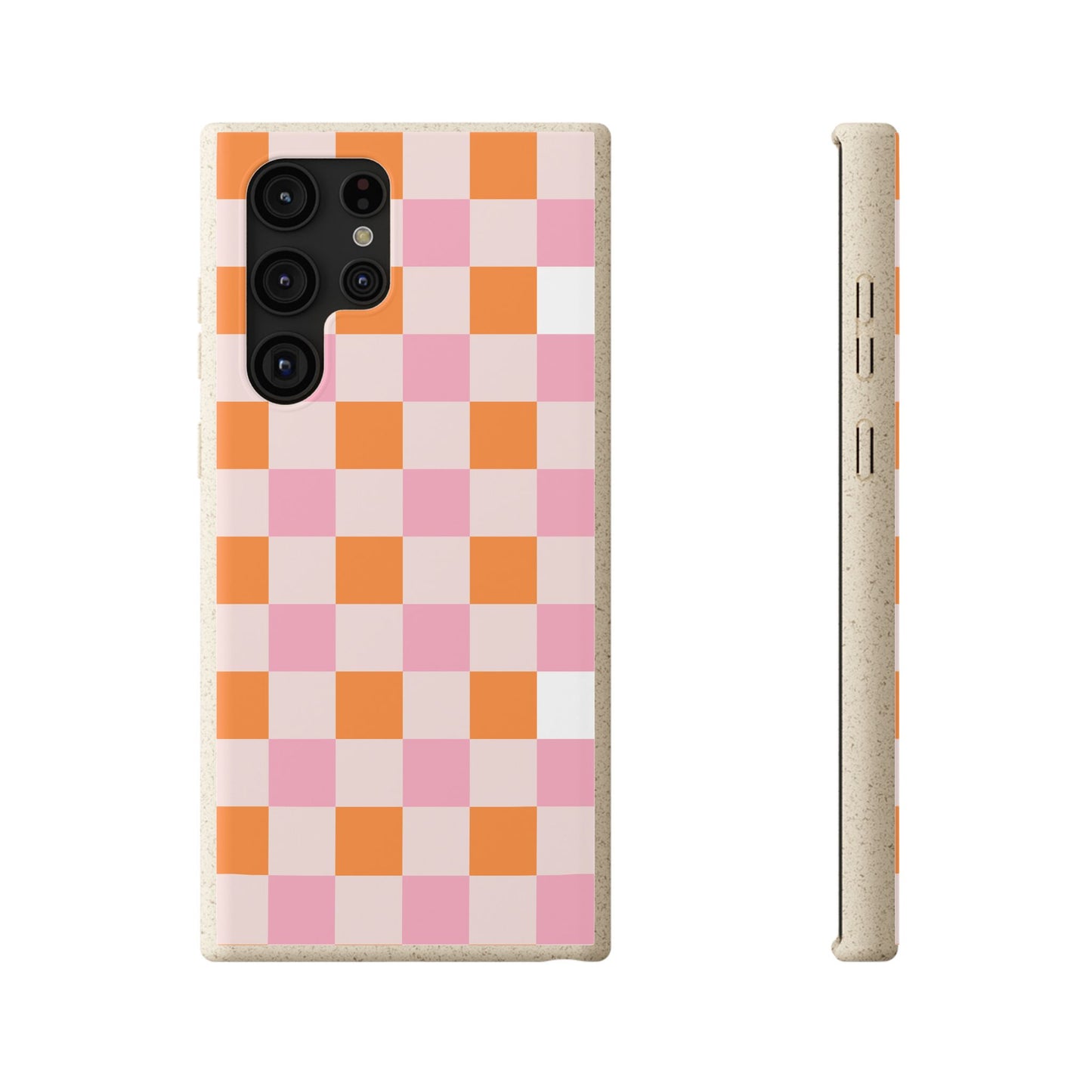 Chic Biodegradable Phone Case - Eco-Friendly Checkered Design, Sustainable Cell Phone Cover, Cute Gift for Environmentalists