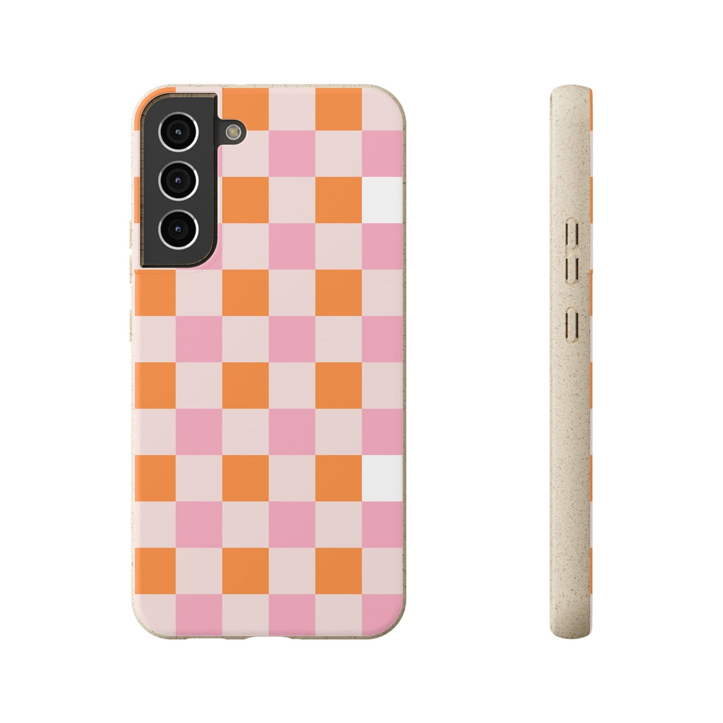 Chic Biodegradable Phone Case - Eco-Friendly Checkered Design, Sustainable Cell Phone Cover, Cute Gift for Environmentalists