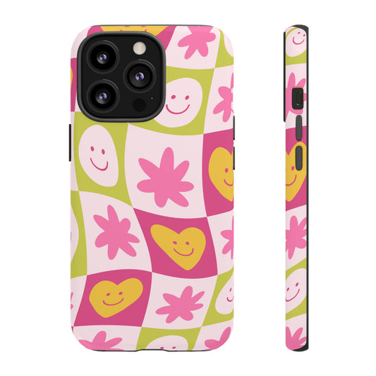 Colorful Floral iPhone Case with Smiley Faces