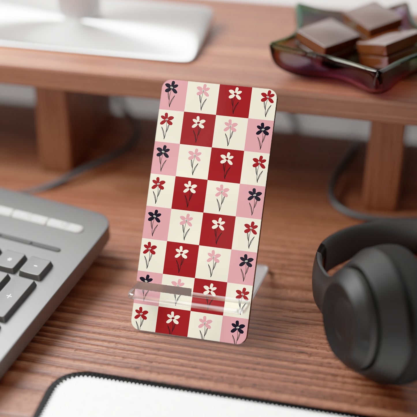 Pop Petal Plaid Phone Stand | Mobile Display Holder
