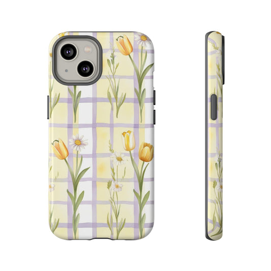 Floral Phone Case with Tulips and Daisies, Spring-Inspired Tech Accessory, Gifts for Her, Customizable Mobile Cover, Phone Protection