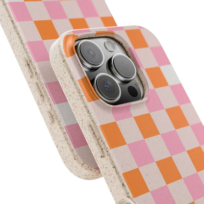 Chic Biodegradable Phone Case - Eco-Friendly Checkered Design, Sustainable Cell Phone Cover, Cute Gift for Environmentalists