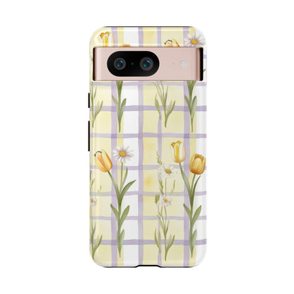 Floral Phone Case with Tulips and Daisies, Spring-Inspired Tech Accessory, Gifts for Her, Customizable Mobile Cover, Phone Protection