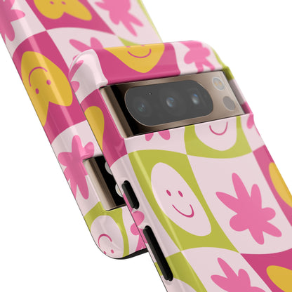 Colorful Floral iPhone Case with Smiley Faces