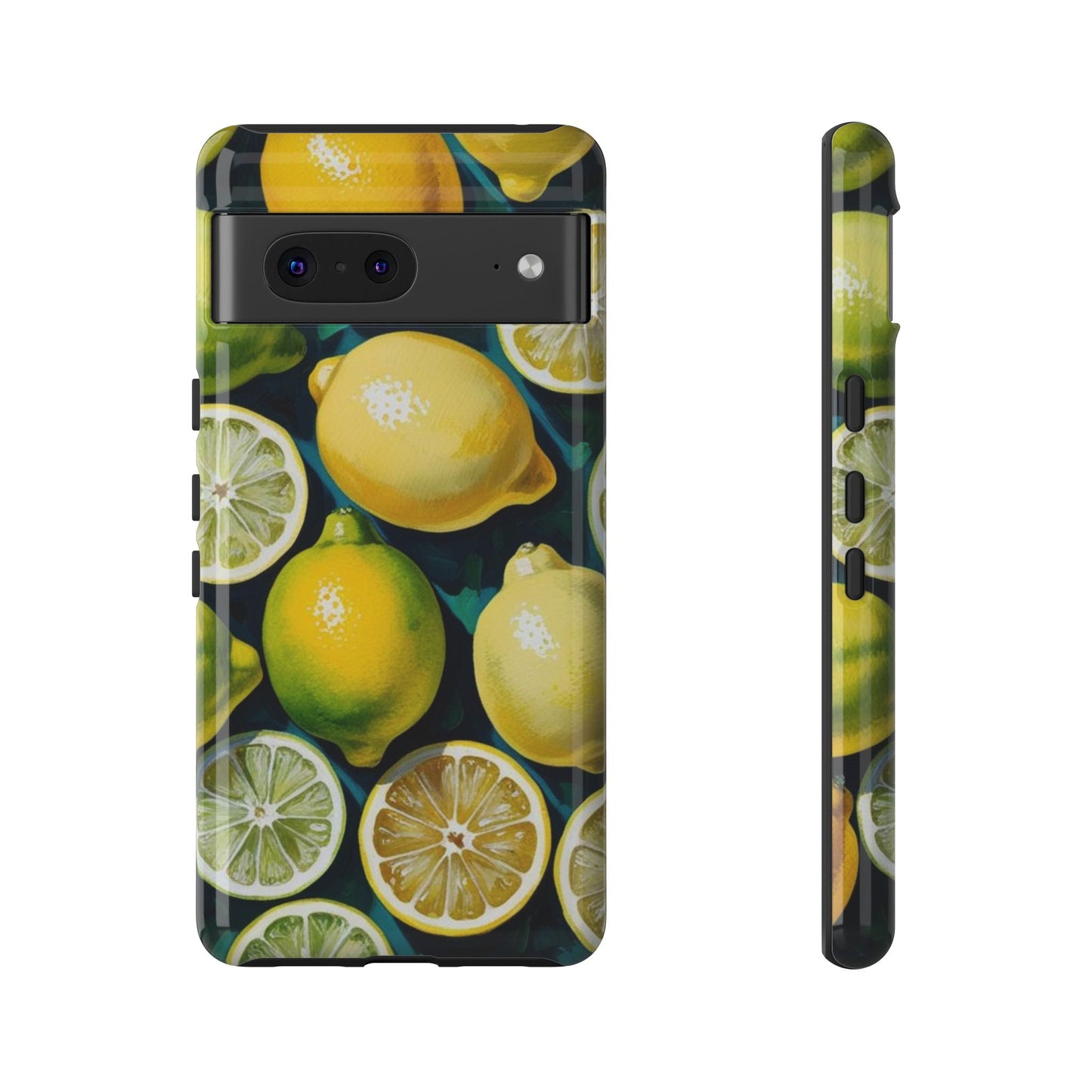 Lemon-Themed Tough Phone Case - Vibrant Citrus Design