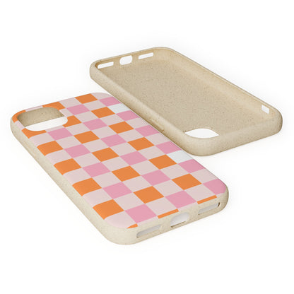 Chic Biodegradable Phone Case - Eco-Friendly Checkered Design, Sustainable Cell Phone Cover, Cute Gift for Environmentalists