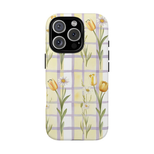 Floral Phone Case with Tulips and Daisies, Spring-Inspired Tech Accessory, Gifts for Her, Customizable Mobile Cover, Phone Protection