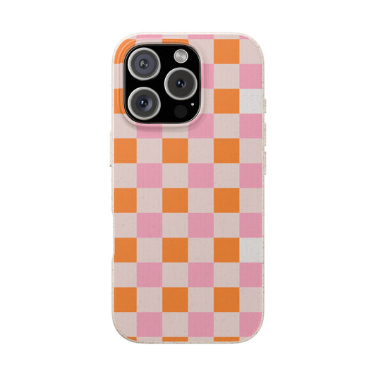 Chic Biodegradable Phone Case - Eco-Friendly Checkered Design, Sustainable Cell Phone Cover, Cute Gift for Environmentalists