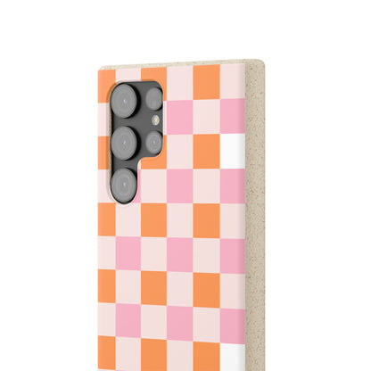 Chic Biodegradable Phone Case - Eco-Friendly Checkered Design, Sustainable Cell Phone Cover, Cute Gift for Environmentalists