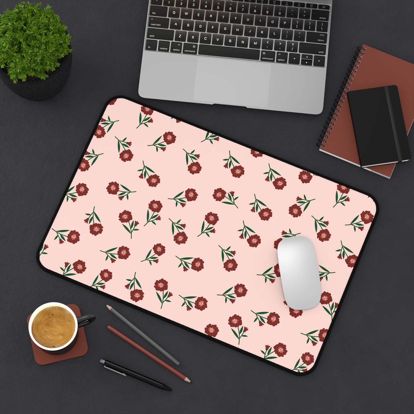 Crimson Bloom Desk Mat