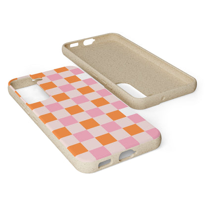 Chic Biodegradable Phone Case - Eco-Friendly Checkered Design, Sustainable Cell Phone Cover, Cute Gift for Environmentalists