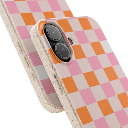 Chic Biodegradable Phone Case - Eco-Friendly Checkered Design, Sustainable Cell Phone Cover, Cute Gift for Environmentalists