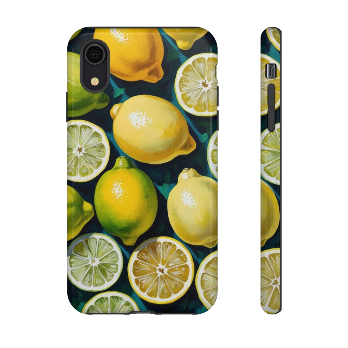 Lemon-Themed Tough Phone Case - Vibrant Citrus Design