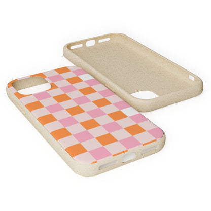 Chic Biodegradable Phone Case - Eco-Friendly Checkered Design, Sustainable Cell Phone Cover, Cute Gift for Environmentalists