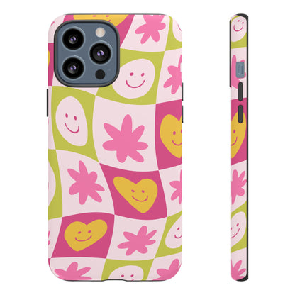 Colorful Floral iPhone Case with Smiley Faces