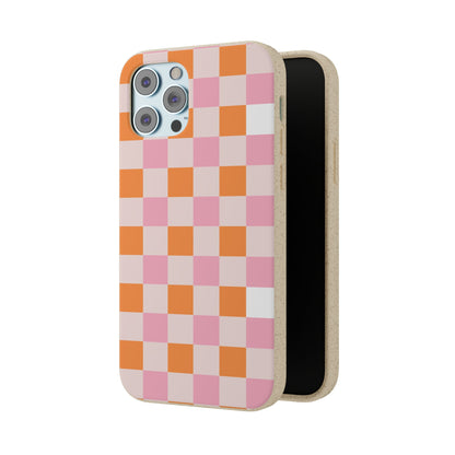 Chic Biodegradable Phone Case - Eco-Friendly Checkered Design, Sustainable Cell Phone Cover, Cute Gift for Environmentalists
