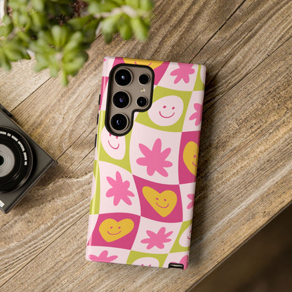 Colorful Floral iPhone Case with Smiley Faces