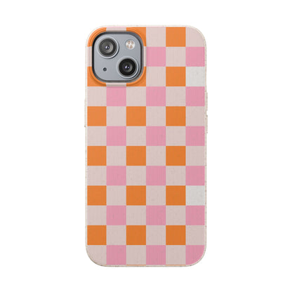 Chic Biodegradable Phone Case - Eco-Friendly Checkered Design, Sustainable Cell Phone Cover, Cute Gift for Environmentalists