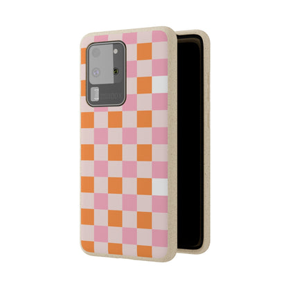 Chic Biodegradable Phone Case - Eco-Friendly Checkered Design, Sustainable Cell Phone Cover, Cute Gift for Environmentalists