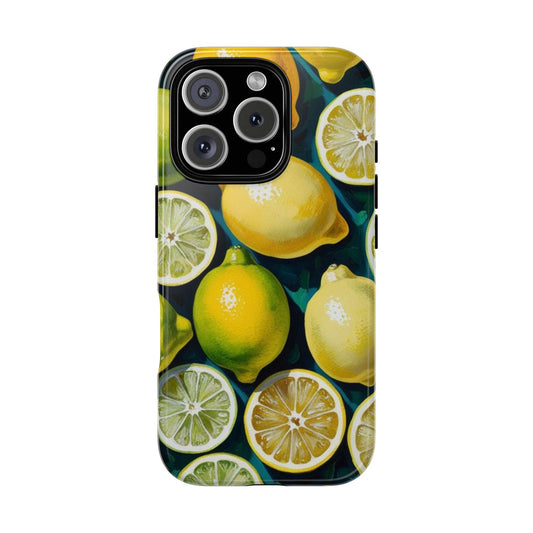Lemon-Themed Tough Phone Case - Vibrant Citrus Design