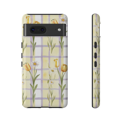 Floral Phone Case with Tulips and Daisies, Spring-Inspired Tech Accessory, Gifts for Her, Customizable Mobile Cover, Phone Protection
