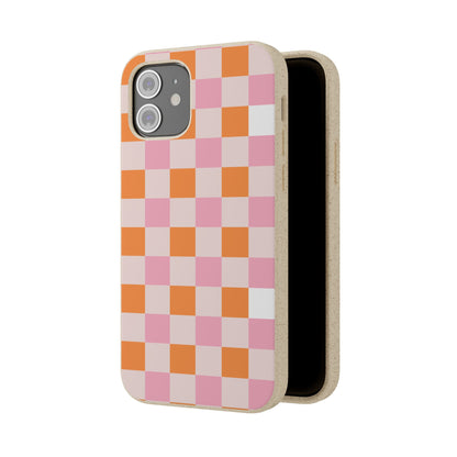 Chic Biodegradable Phone Case - Eco-Friendly Checkered Design, Sustainable Cell Phone Cover, Cute Gift for Environmentalists