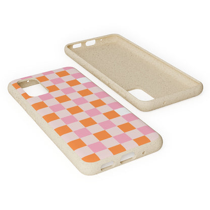 Chic Biodegradable Phone Case - Eco-Friendly Checkered Design, Sustainable Cell Phone Cover, Cute Gift for Environmentalists