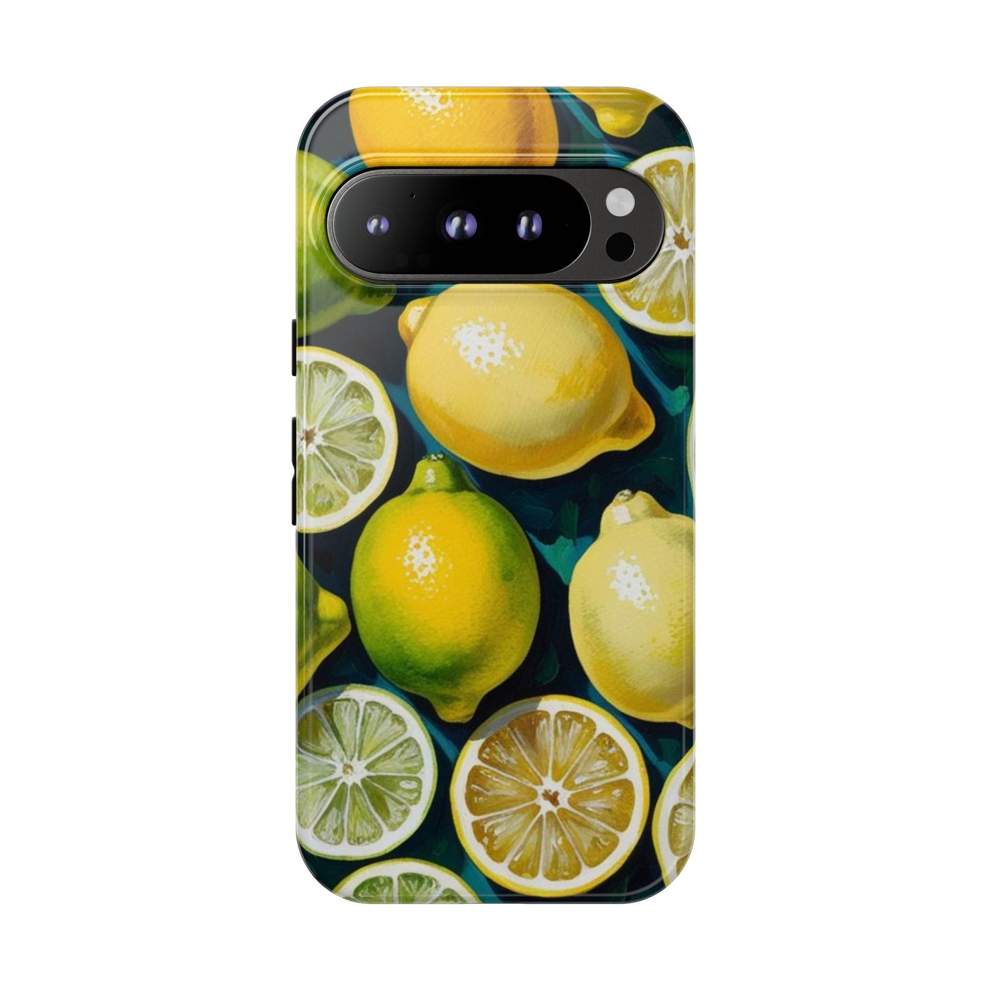 Lemon-Themed Tough Phone Case - Vibrant Citrus Design