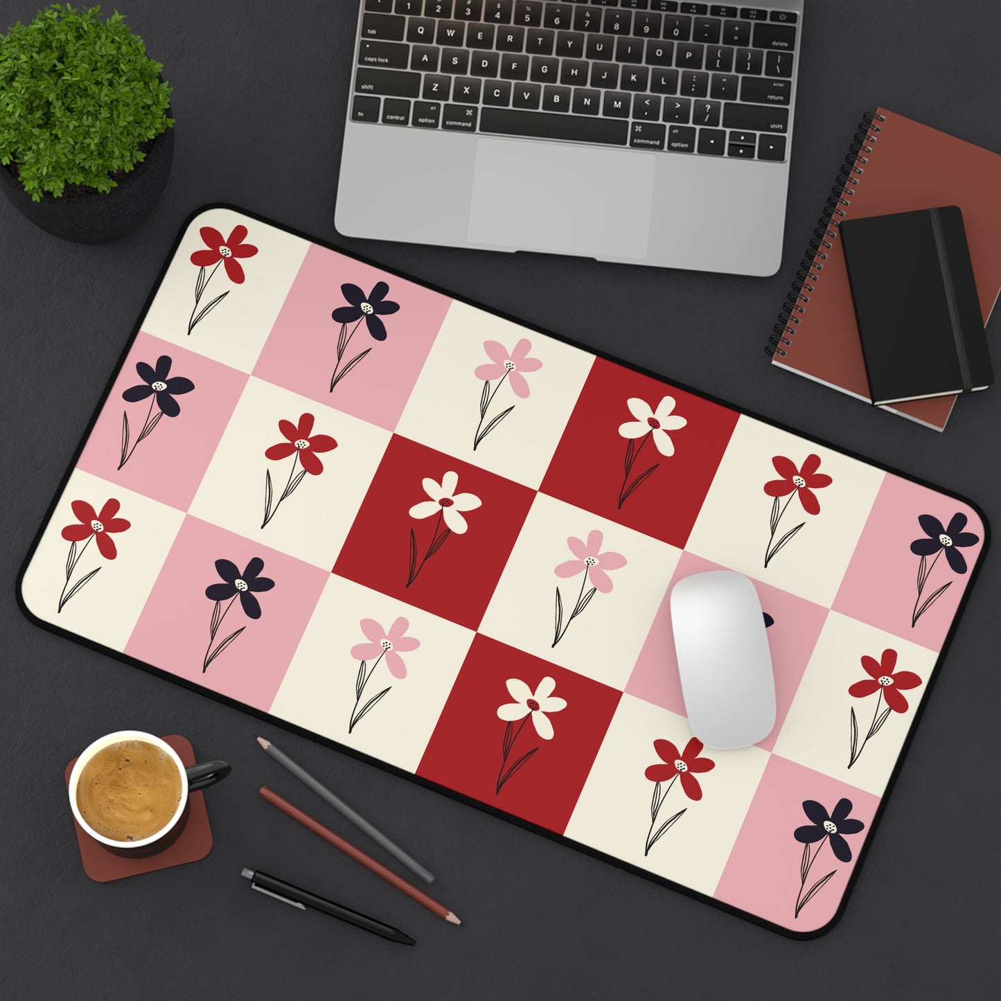 Pop Petal Plaid Desk Mat