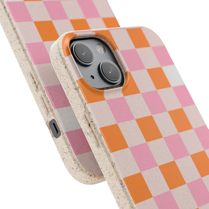 Chic Biodegradable Phone Case - Eco-Friendly Checkered Design, Sustainable Cell Phone Cover, Cute Gift for Environmentalists