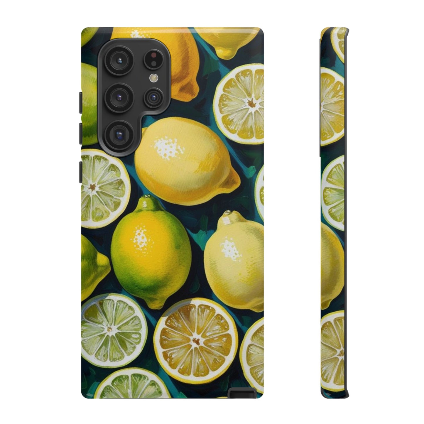 Lemon-Themed Tough Phone Case - Vibrant Citrus Design