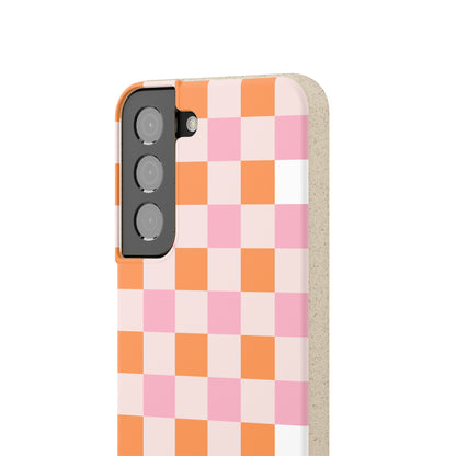 Chic Biodegradable Phone Case - Eco-Friendly Checkered Design, Sustainable Cell Phone Cover, Cute Gift for Environmentalists