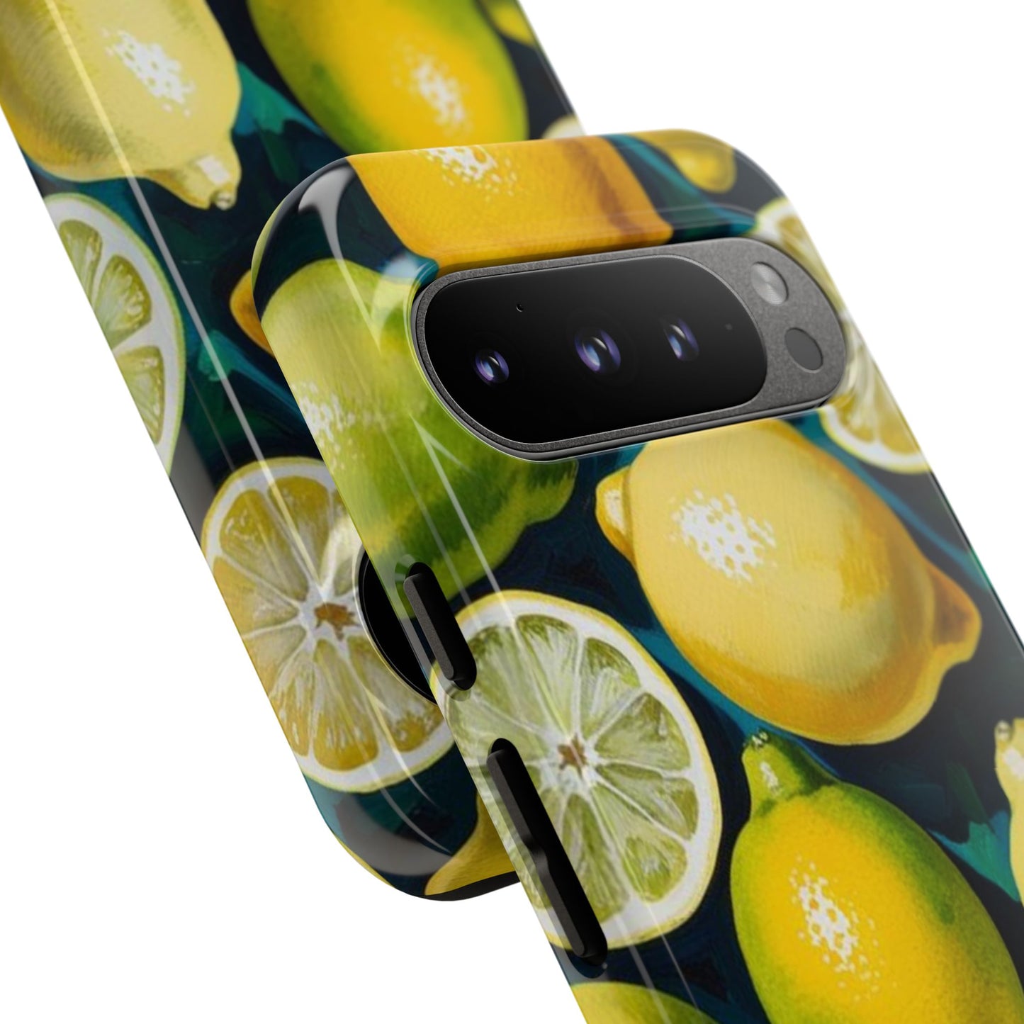 Lemon-Themed Tough Phone Case - Vibrant Citrus Design