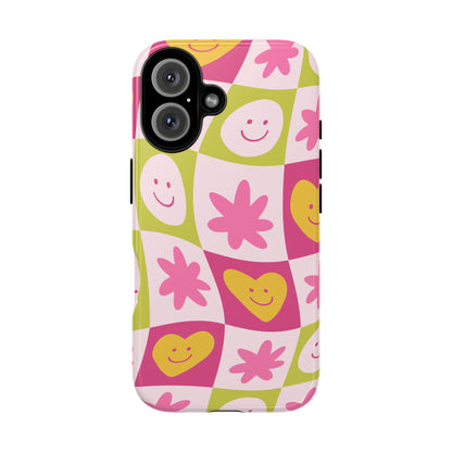 Colorful Floral iPhone Case with Smiley Faces