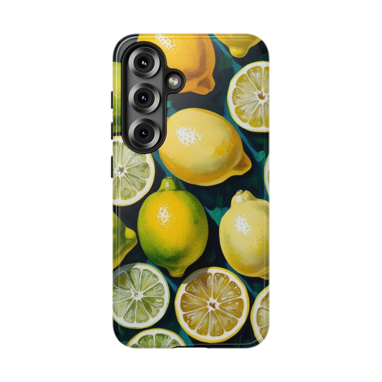 Lemon-Themed Tough Phone Case - Vibrant Citrus Design