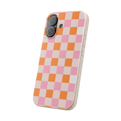 Chic Biodegradable Phone Case - Eco-Friendly Checkered Design, Sustainable Cell Phone Cover, Cute Gift for Environmentalists