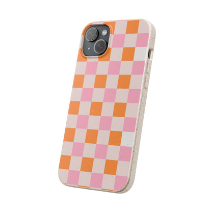 Chic Biodegradable Phone Case - Eco-Friendly Checkered Design, Sustainable Cell Phone Cover, Cute Gift for Environmentalists