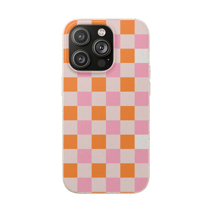 Chic Biodegradable Phone Case - Eco-Friendly Checkered Design, Sustainable Cell Phone Cover, Cute Gift for Environmentalists