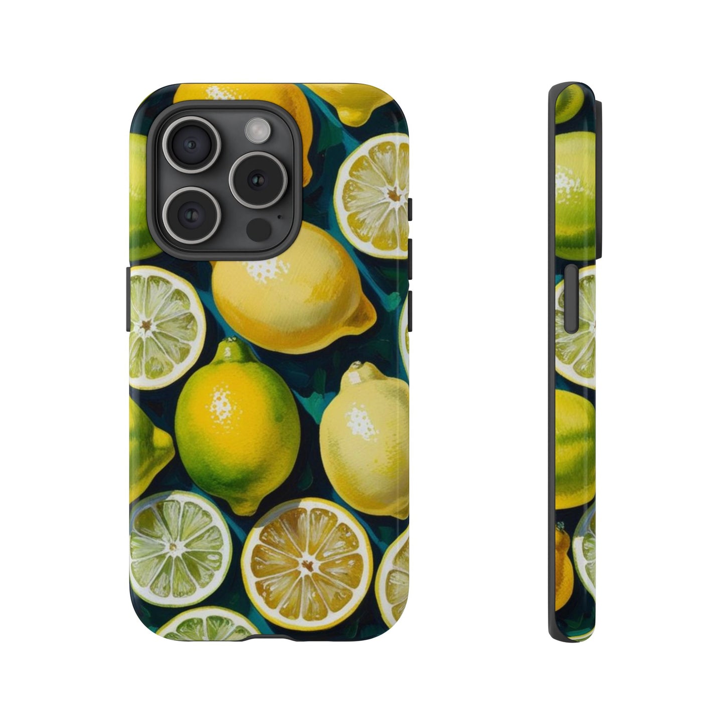 Lemon-Themed Tough Phone Case - Vibrant Citrus Design