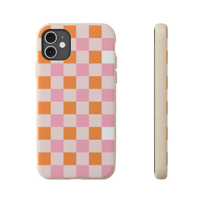 Chic Biodegradable Phone Case - Eco-Friendly Checkered Design, Sustainable Cell Phone Cover, Cute Gift for Environmentalists
