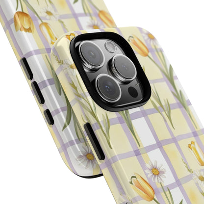 Floral Phone Case with Tulips and Daisies, Spring-Inspired Tech Accessory, Gifts for Her, Customizable Mobile Cover, Phone Protection