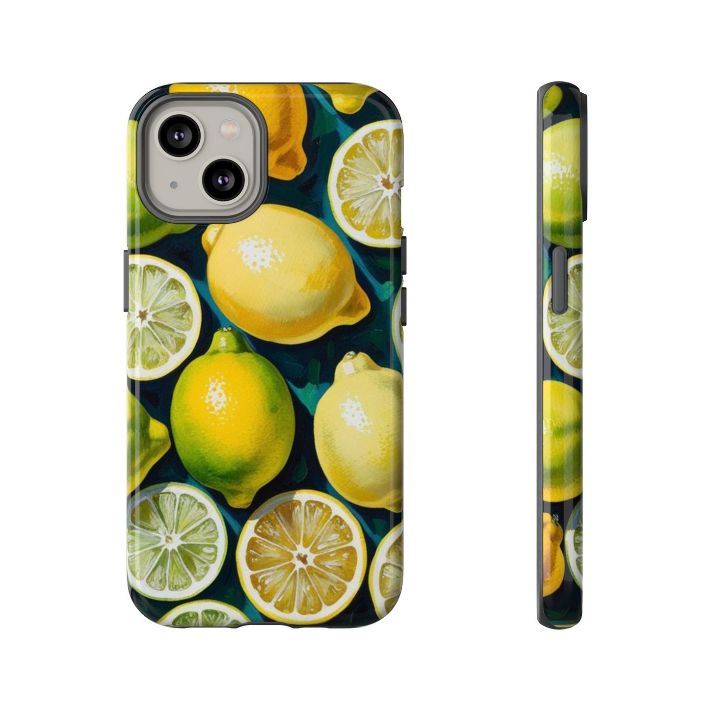 Lemon-Themed Tough Phone Case - Vibrant Citrus Design