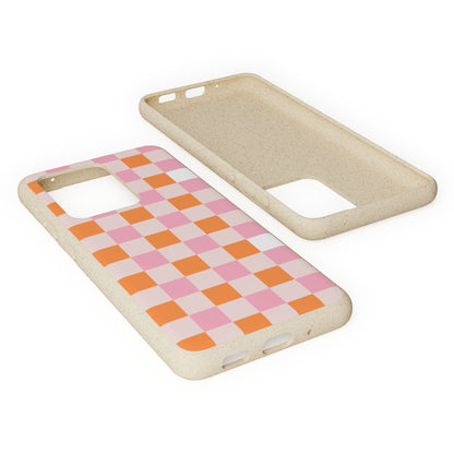Chic Biodegradable Phone Case - Eco-Friendly Checkered Design, Sustainable Cell Phone Cover, Cute Gift for Environmentalists